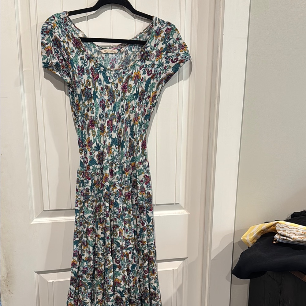 Floral Teal & Multi Short Sleeve A-Line Dress